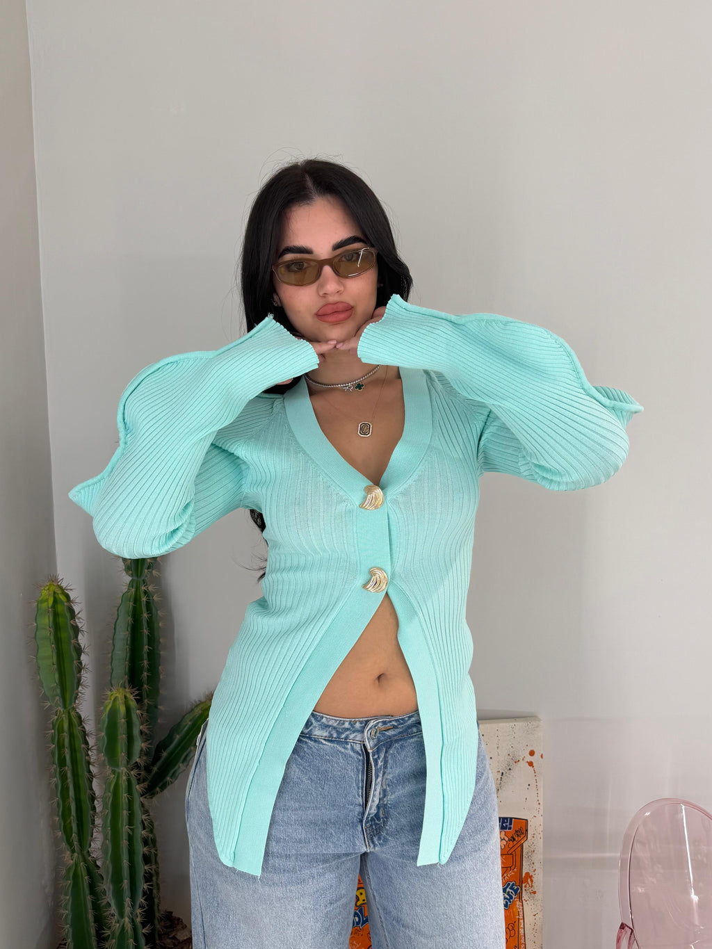 Cardigan In Filo Onda