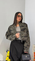 Giacca Crop In Denim Mimetic