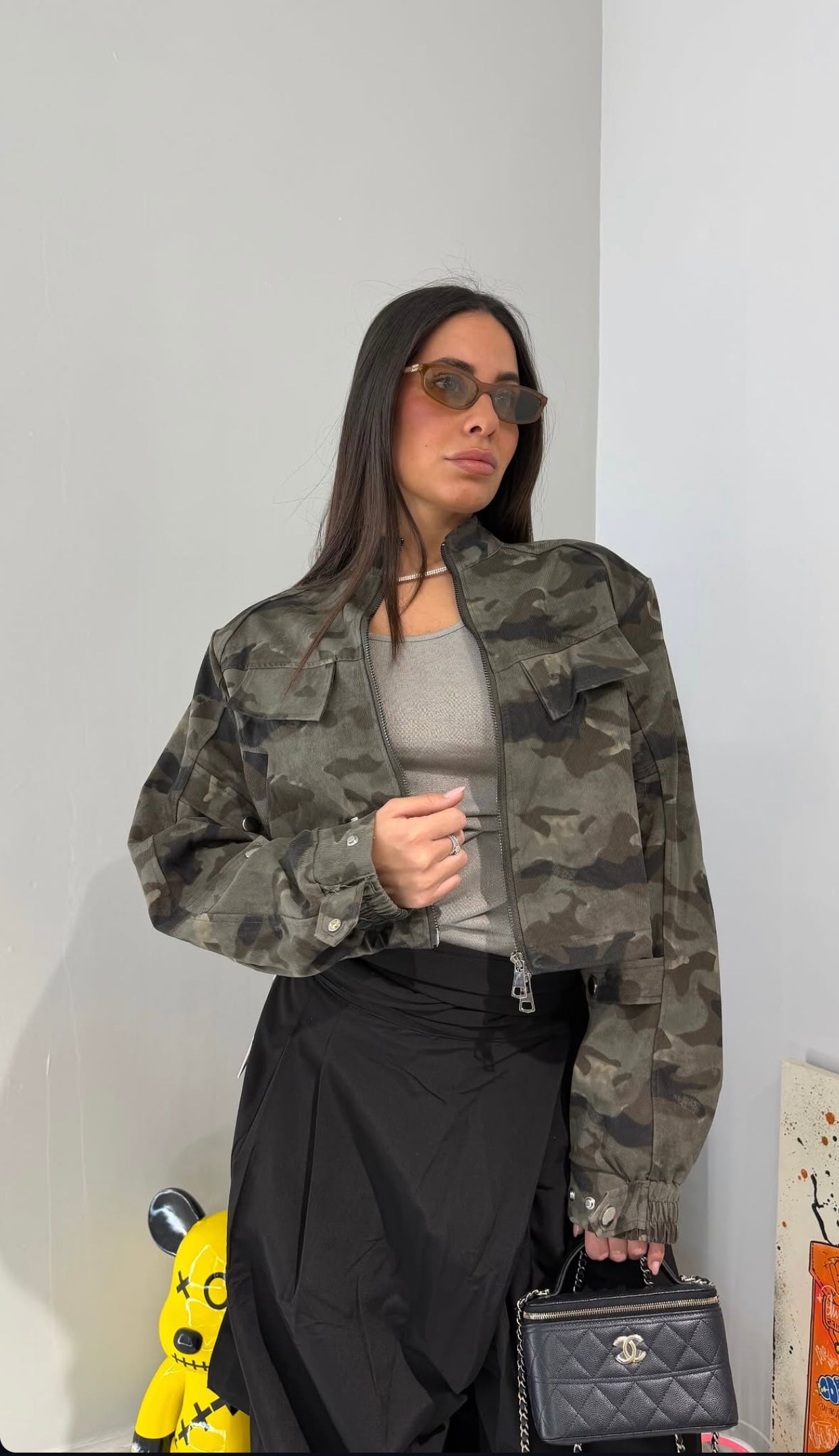 Giacca Crop In Denim Mimetic